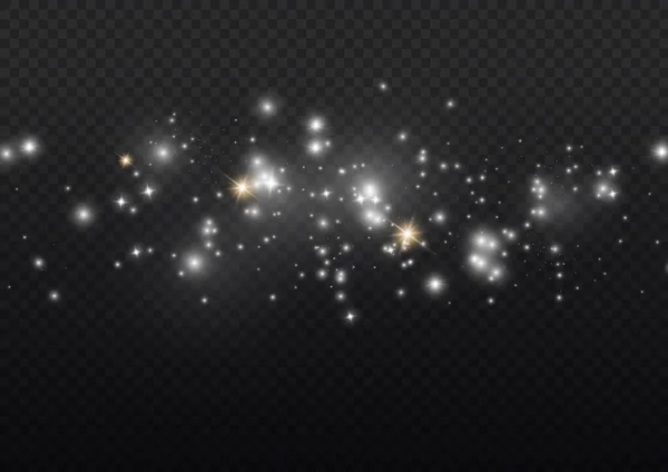发光效果 许多发光粒子在透明的背景上被隔离 满天星斗的白尘 闪耀的星星 灯光和闪光 圣诞灰尘闪烁着火花 矢量说明 — 图库矢量图片