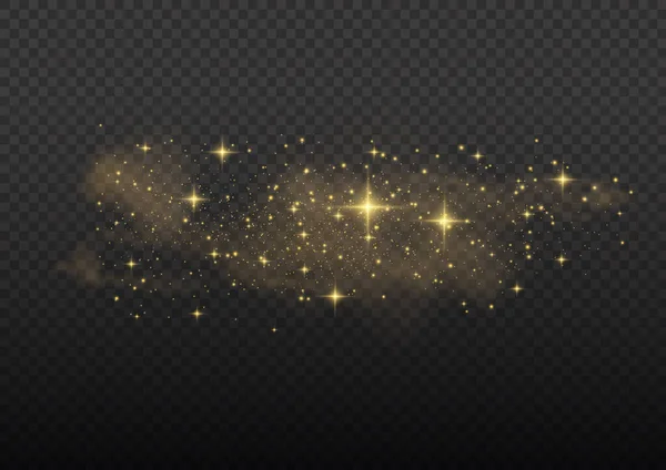 发光效果 许多发光粒子在透明的背景上被隔离 满天星斗的黄尘 闪耀的金星 灯光和闪光 圣诞金色的灰尘闪烁着火花 — 图库矢量图片