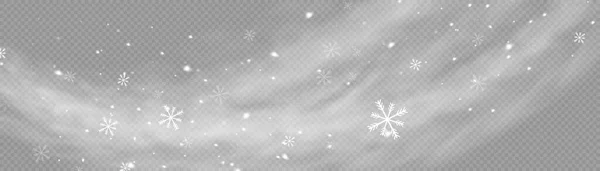 Nieve Viento Sobre Fondo Transparente Gradiente Blanco Elemento Decorativo Vector — Vector de stock