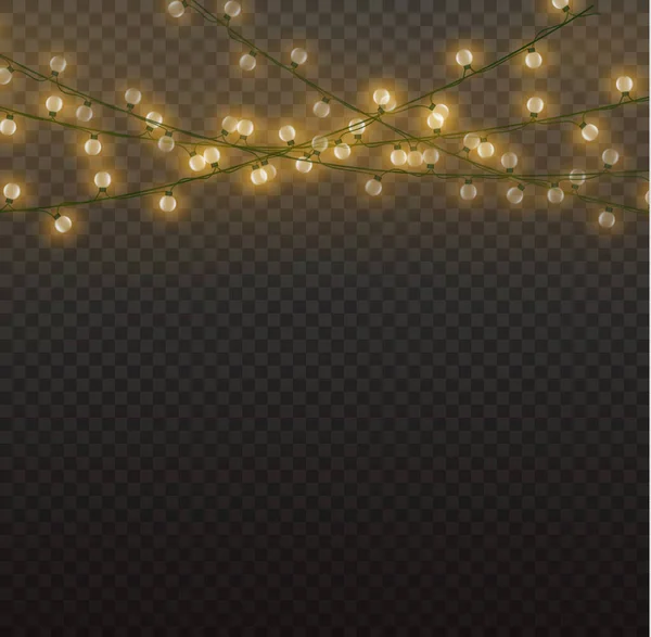 Xmas New Year Golden Garlands Glowing Bulbs Glowing Lights Christmas - Stok Vektor