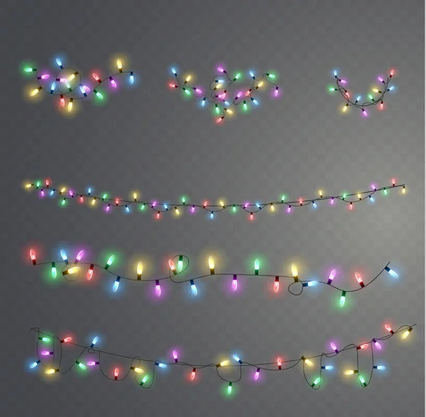 Рождественские Новогодние Гирлянды Светящимися Лампочками Светящиеся Огни Рождественский Праздник Ведущая — стоковый вектор