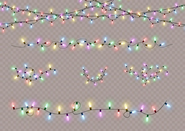 Guirnaldas Navidad Año Nuevo Con Bombillas Brillantes Luces Brillantes Para — Vector de stock