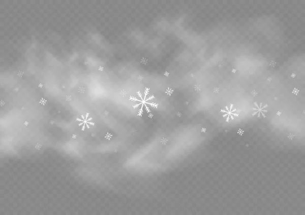 雪と風の透明背景に ホワイトグラデーション装飾要素ベクトルイラスト 冬と雪と霧 風と霧 — ストックベクタ