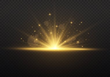 Explosion light effect. Abstract blue and yellow light rays effect background. The vector shines with golden bright light. Golden glitter burst with sparkles. Glow light effect, bright gold