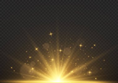 Explosion light effect. Abstract blue and yellow light rays effect background. The vector shines with golden bright light. Golden glitter burst with sparkles. Glow light effect, bright gold