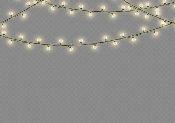 Navidad Año Nuevo Guirnaldas Doradas Con Bombillas Brillantes Luces Brillantes — Vector de stock