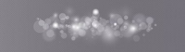 Light abstract glowing bokeh lights. Light bokeh effect isolated on transparent background. Christmas background from shining dust. Christmas concept flare sparkle. White png dust light. 