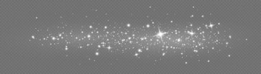 Şeffaf arkaplanda izole edilmiş pek çok sim parçacığı ile parlayan ışık efekti. Beyaz tozlu yıldız bulutu. Parlayan yıldızlar, ışıklar ve parıltılar. Noel tozu kıvılcımları. Vektör illüstrasyonu.