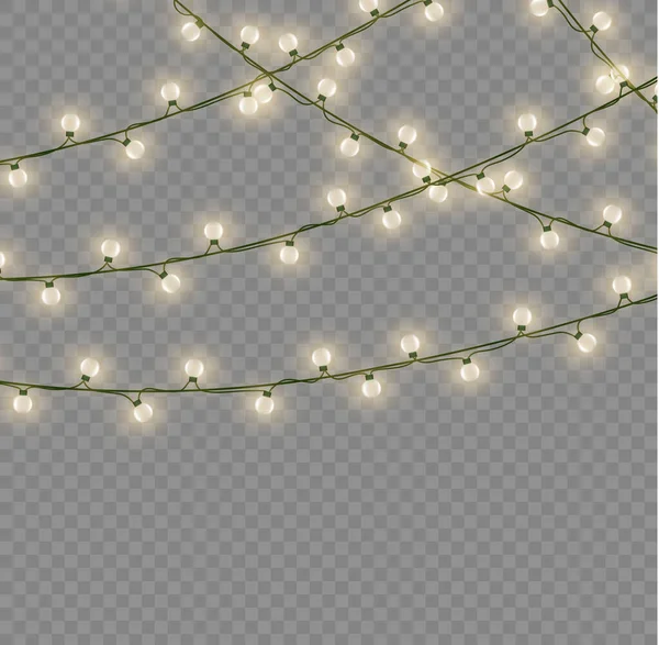 Weihnachten Und Neujahr Goldene Girlanden Mit Leuchtenden Glühbirnen Leuchtende Lichter — Stockvektor
