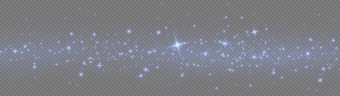 Şeffaf arkaplanda izole edilmiş pek çok sim parçacığı ile parlayan ışık efekti. Mavi tozlu yıldızlı bulut. Parlayan yıldızlar, ışıklar ve parıltılar. Noel tozu kıvılcımları. Vektör illüstrasyonu.