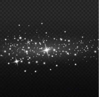 Glowing light effect with many glitter particles isolated on transparent background. Starry cloud with white dust. Glowing stars, lights and sparkles. Christmas dust flash sparks. Vector illustration.