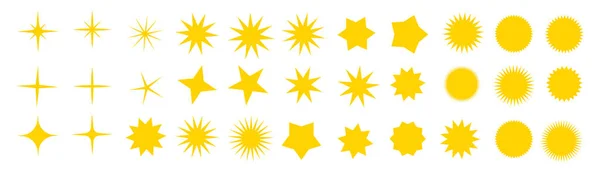 Icono Estrella Forma Sol Amarillo Colección Ilustraciones Estrellas Centelleantes Chispas — Vector de stock