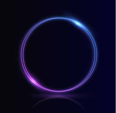 Neon girdabı. Mavi kıvrım. Işıldayan arka planı olan soyut halka arkaplanı. Enerji akış tüneli. Mavi portal, platform. Sihirli daire vektörü. Parlak spiral. Işık efektli yuvarlak çerçeve