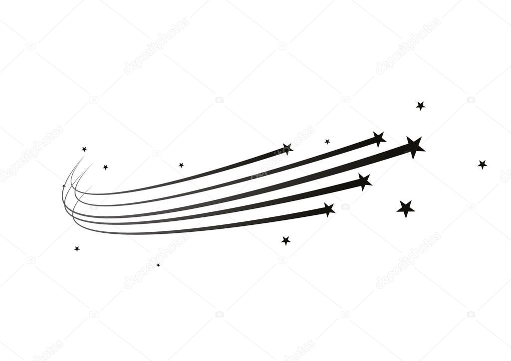 Abstract shooting star, falling star with a powerful trail star on a white background Meteoroid, comet, speed line, motion vortex, asteroid, speed motion line.