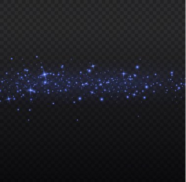 Şeffaf arkaplanda izole edilmiş pek çok sim parçacığı ile parlayan ışık efekti. Mavi tozlu yıldızlı bulut. Parlayan yıldızlar, ışıklar ve parıltılar. Noel tozu kıvılcımları. Vektör illüstrasyonu.