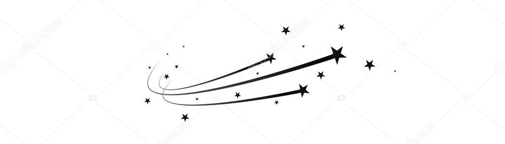 Abstract shooting star, falling star with a powerful trail star on a white background Meteoroid, comet, speed line, motion vortex, asteroid, speed motion line.