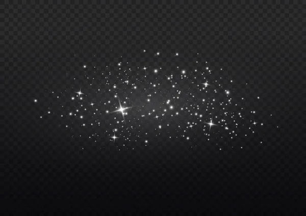 发光效果 许多发光粒子在透明的背景上被隔离 满天星斗的白尘 闪耀的星星 灯光和闪光 圣诞灰尘闪烁着火花 矢量说明 — 图库矢量图片