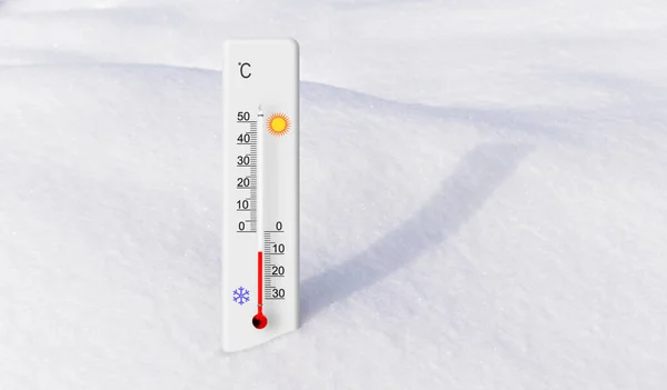 Termómetro Blanco Escala Celsius Nieve Temperatura Ambiente Menos Grados —  Fotos de Stock