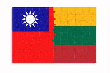 Tayvan ve Litvanya bayraklarından yapılmış bir bulmaca. Tayvan ve Litvanya arasındaki ilişki