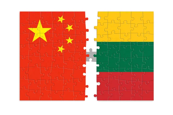 Çin Litvanya Bayraklarından Yapılmış Bulmaca Çin Litvanya Arasındaki Ilişki — Stok fotoğraf