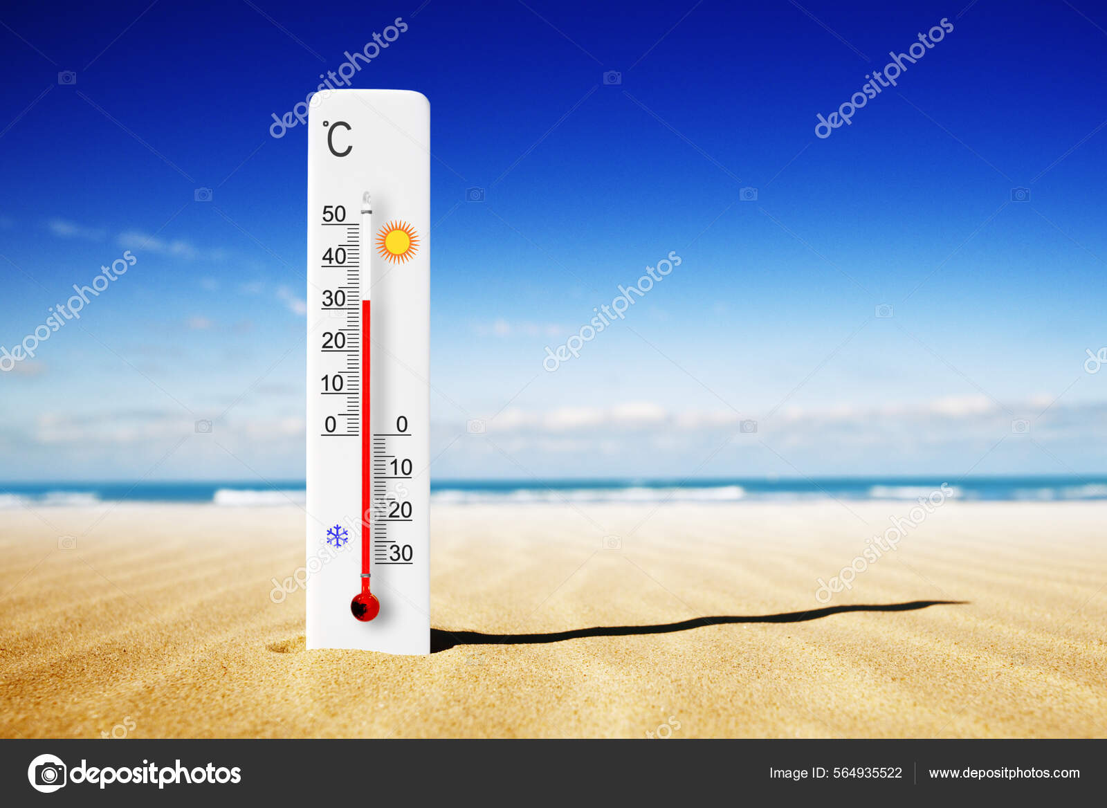Hot Summer Day Celsius Scale Thermometer Sand Ambient Temperature Degrees  Stock Photo by ©TomasRagina 564935522
