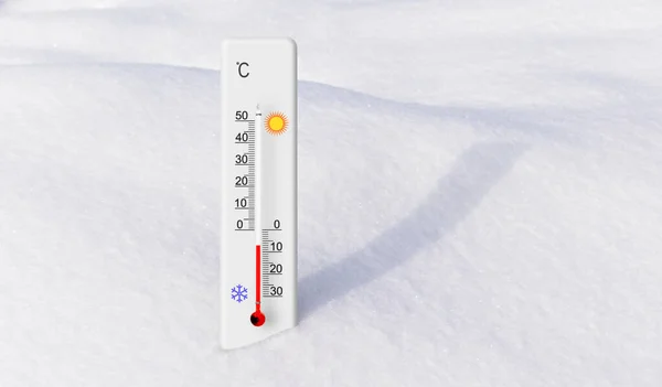 White Celsius Scale Thermometer Snow Ambient Temperature Degrees —  Fotos de Stock