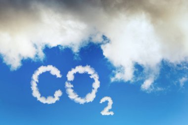 Blue sky with word CO2 . Global warming concept. Natural disasters and cataclysms. Carbon dioxide emissions clipart