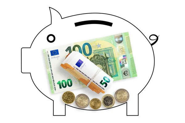 Piggy Bank 100 Euro Coins Isolated White Background — ストック写真