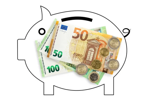 Piggy Bank 100 Euro Coins Isolated White Background — ストック写真
