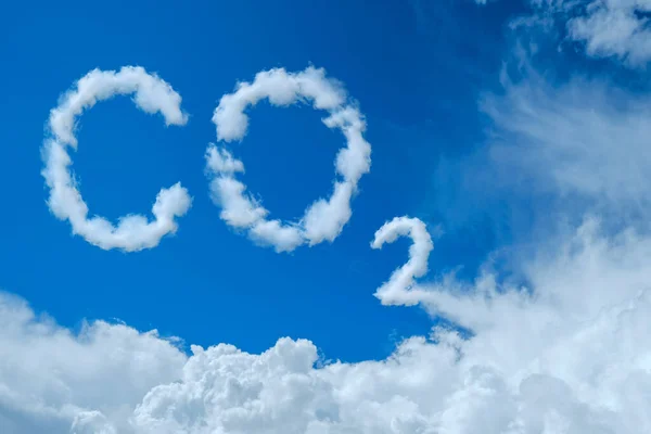Kelime karbondioksitli mavi gökyüzü. Küresel ısınma kavramı. Doğal afetler ve felaketler