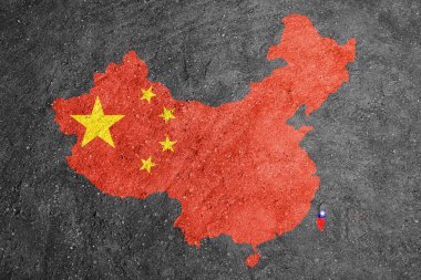 China and Taiwan flag map painted on a concrete background