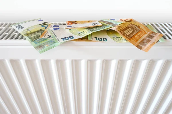 Euro Banknotes Home Heating Radiator Energy Crisis Expensive Heating Costs — ストック写真