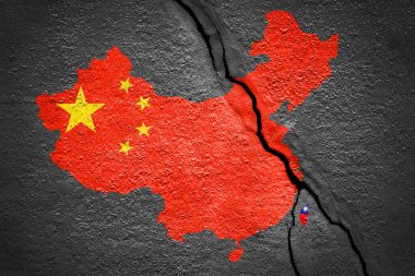 China and Taiwan flag map painted on a concrete wall 