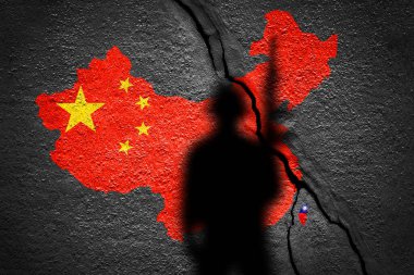 China and Taiwan flag map painted on a concrete wall 