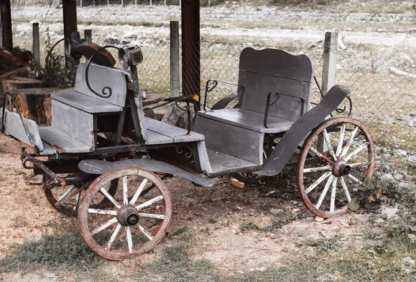 Self Made Wagon Made Wood Metal Wooden Wheels — Stock Photo, Image