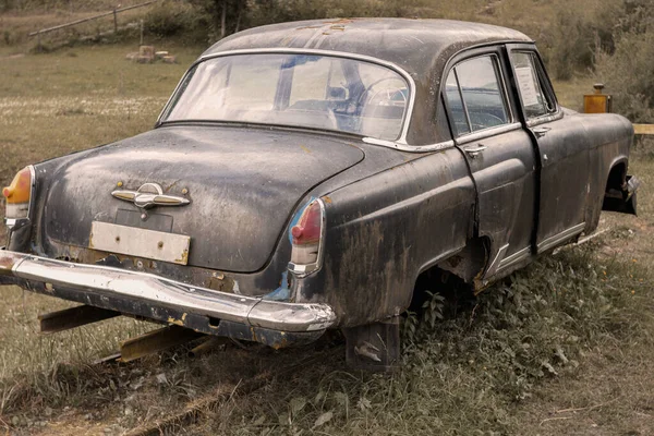 Carro Passageiros Velho Feito Urss Convertido Para Movimento Por Trilhos — Fotografia de Stock