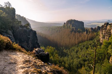 Saxon Switzerland. dawn in the mountains. Beautiful view of the rock Rauschenstein