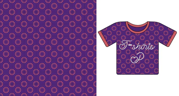 Shirt Top Tee Fashion Flat Technical Drawing Template Purple Seamless — Stok Vektör