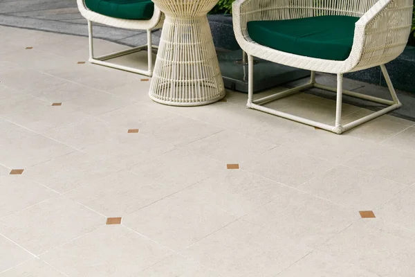 Outdoor Terrace Area Beige Floor Tile Sitting Area Ceramic Granite — Stock Photo, Image