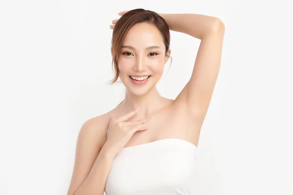 Beautiful Young Asian Woman Lifting Hands Show Clean Hygienic Armpits — Stock Photo, Image