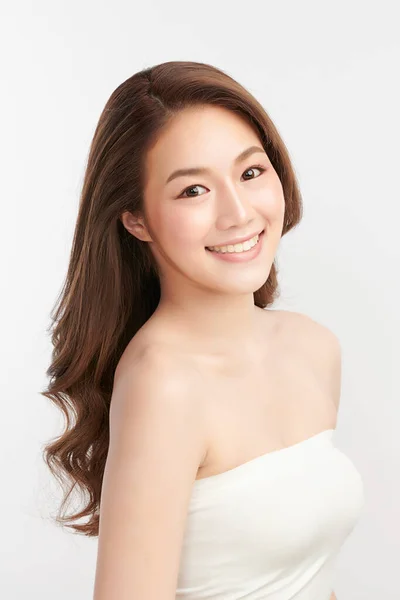 Beautiful Young Asian Woman Clean Fresh Skin White Background Face — Stock Photo, Image