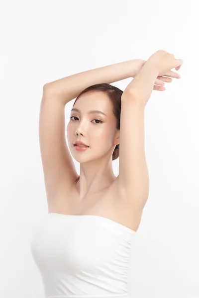 Beautiful Young Asian Woman Lifting Hands Show Clean Hygienic Armpits — Stock Photo, Image