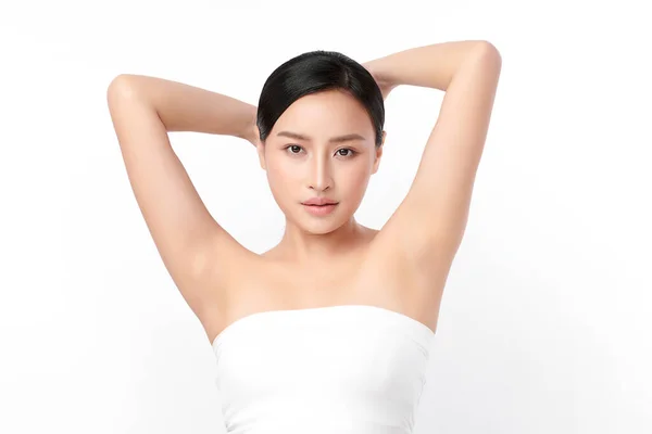 Hermosa Mujer Asiática Joven Levantando Las Manos Para Mostrar Las — Foto de Stock