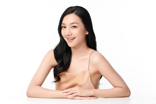 Beautiful Young Asian Woman Clean Fresh Skin White Background Face Stock Picture