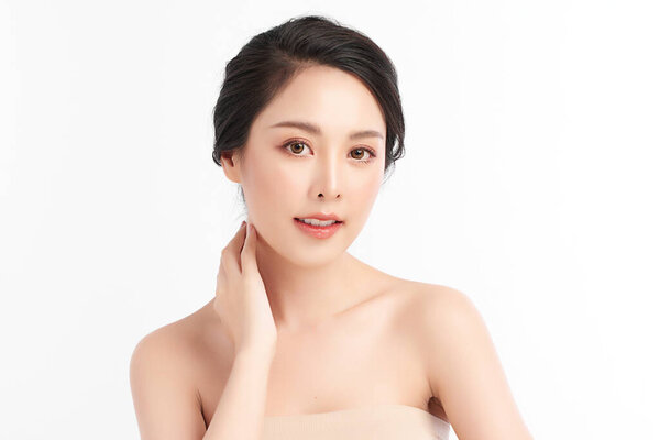 Beautiful Young Asian Woman Clean Fresh Skin White Background Face Royalty Free Stock Images