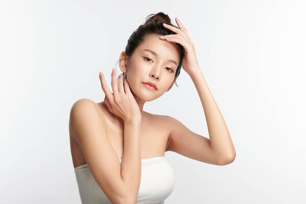 Beautiful Young Asian Woman Clean Fresh Skin White Background Face Royalty Free Stock Photos