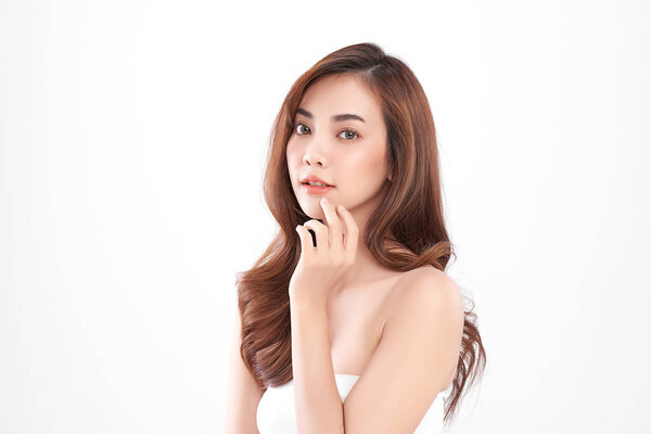 Beautiful Young Asian Woman Clean Fresh Skin White Background Face Royalty Free Stock Images