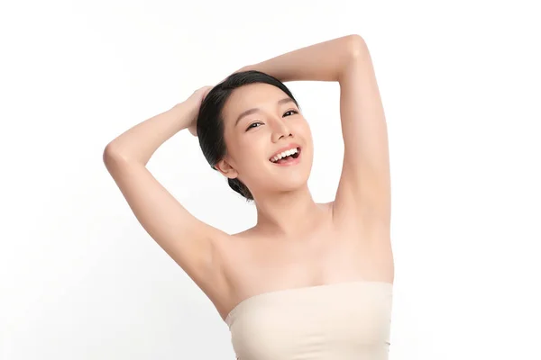 Beautiful Young Asian Woman Lifting Hands Show Clean Hygienic Armpits — Stock Photo, Image