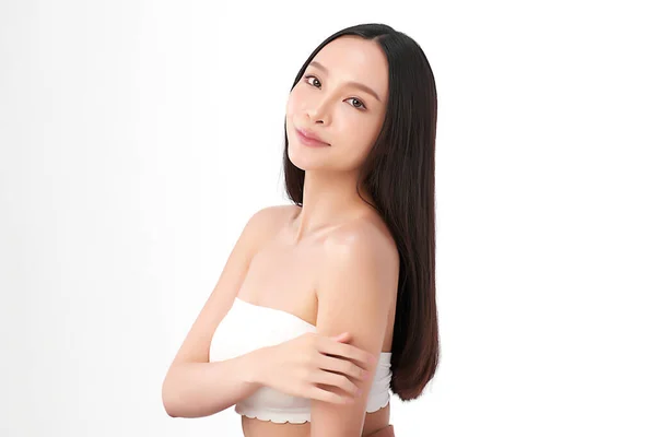 Belle Jeune Femme Asiatique Avec Une Peau Propre Fraîche Sur — Photo