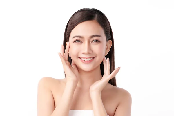 Beautiful Young Asian Woman Clean Fresh Skin White Background Face — Stock Photo, Image